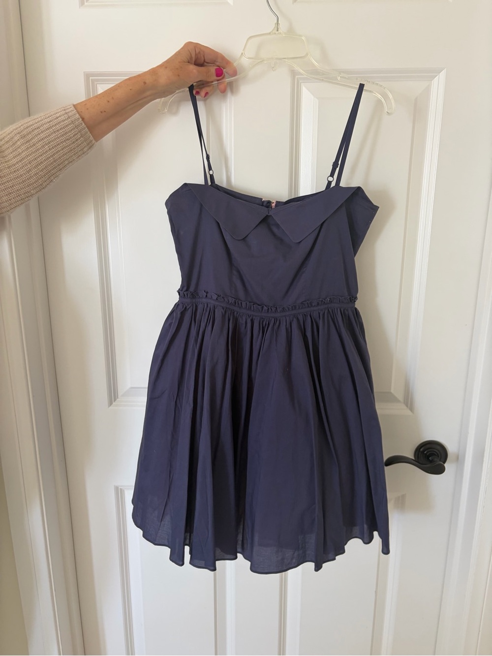 Vintage Deep Blue Mini baby doll dress with Pointed Collar